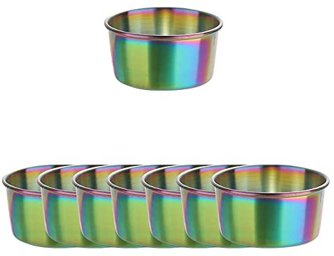 maiwalk Stainless Steel Small Sauce Dishes Dipping Bowls Seasoning Individual Round Condits Cups Ramekins Dip Serving Sushi Cereal Salad Appetizer Bowls 8 Pack 2.56 inch (Rainbow, 2.8 oz)