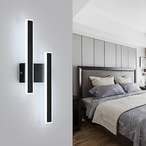Lámpara de Pared LED Interior, 32W 3600LM Aplique Pared Interior Moderna, Lampara de Pared Negro Acrílico, Iluminación de Pared con Tira para Salón, Dormitorio, Pasillo, Escalera, Blanco Frio 6500K