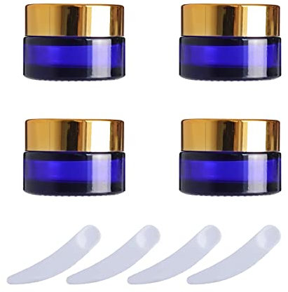 LusDoly 4 pièces 20ml Flacon en verre Bleu Récipient Crèmes Pots, avec Or Bouchon à vis, pour Aromathérapie Produits cosmétiques Baume À Levrès et Crème