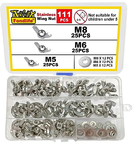 Fondlife Flügelmutter, Edelstahl Flügelmuttern Kit mit Unterlegscheiben Kit, Metric Thread flügelschraube, Hand Schraub Flügelmuttern (111)