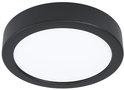 EGLO LED Deckenleuchte Idun, runde Deckenlampe, Deckenbeleuchtung aus Metall in Schwarz und Kunststoff in Weiß, Aufbauleuchte für Büro und Küche, neutralweiß, Ø 17 cm