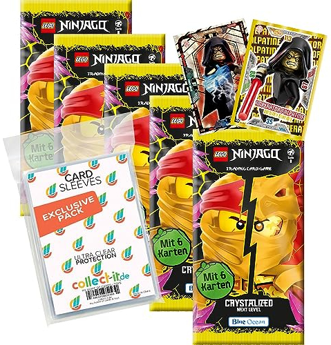 Bundle mit Lego Ninjago Serie 8 Next Level Trading Cards - 5 Booster + Exklusive Collect-it Hüllen