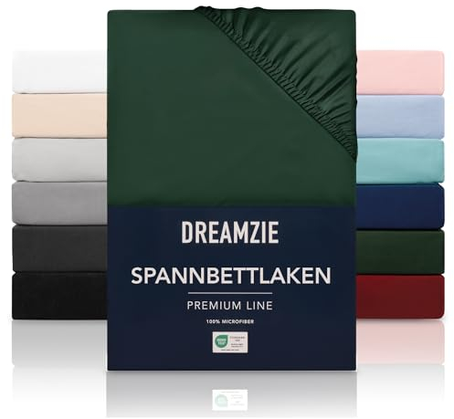 Dreamzie Spannbetttlaken 200x200 cm - Hoher Steg bis 33 cm - 100% Mikrofaser - Grün - Schadstoffgeprüft (Oeko TEX), Bettlaken mit Gummizug