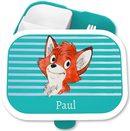 Brotdose Kinder Campus für Mepal - Brotbox süßer Fuchs Lunchbox Fox Jungen I - 750 ml - Türkis - junge fuchsmotiv name brotzeitdose personalisierte füchse mepal-campus geschenke waldtiere
