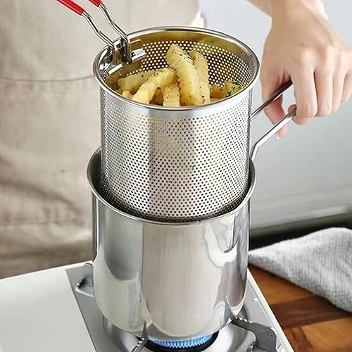Stainless Steel Multipurpose Frying Pot with Handle and Basket - Milk Pot Small Deep Fat Fryer Chip Fryer for Kitchen