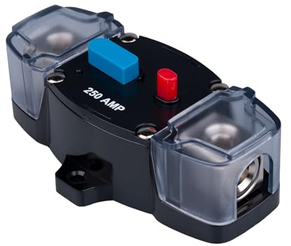 250 AMP Disjoncteur Automatique 250A Porte-fusible en Ligne Bloc Onduleur Réarmable DC 12V-48V Trolling Motor Audio Stereo Réinitialisation Manuelle pour voiture Marine Camping-car Bateau Camion