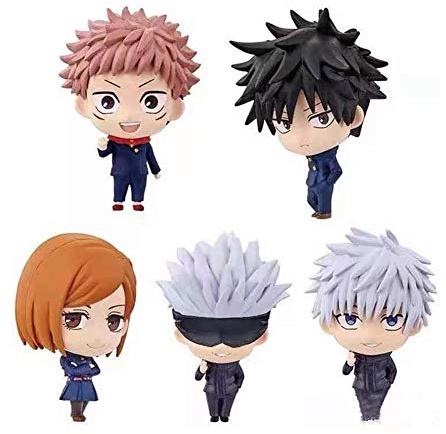 Jiumaocleu 5pcs Anime Figures Statue, Mini Gojo Satoru Figure Itadori Yuji Model Cake Decoration Cute Figure, Collectible Desk Decoration for Fans