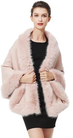 BEAUTELICATE Châle Tricoté Étole en Fausse Fourrure Cape Poncho Chaud De Femme Mariage Hiver sur Robe de Soirée Mariée(Taille Unique, Tissu Amélioré-Rose Pâle)