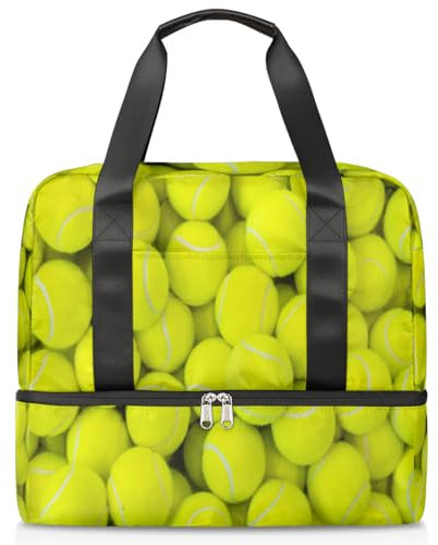 Sport-Seesack mit Tennisball-Muster, für Damen, Herren, Jungen, Kirls, Wochenende, Übernachtungstaschen, nass getrennt, 21 l, Tragetasche für Reisen, Fitnessstudio, Yoga, farbe, 21L, Taschen-Organizer