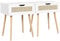 Yaheetech 2PCS Wood Bedside Tables, Rattan Sofa Side End Table with Drawer, Modern Nightstand Storage Cabinet with Solid Wood Legs for Living Room/Bedroom/Small Space, White, 41 x 48.5 x 57.5 cm