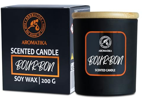 Duftkerze Bourbon 200 g - Aroma Kerze - Aromatherapie Sojawachs Kerze - Duftkerze für Hause - Duftkerze im Glas - Kerzen für Raumduft - Duft für Männer