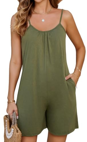 Niwicee Salopette Donna Estiva Jumpsuit Donna Senza Maniche Con Tasca Allentata Casual Pagliaccetto Spiaggia Vacanza Outfit-Verde-S