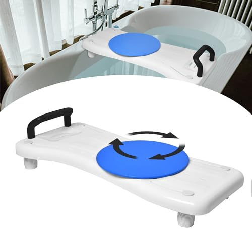 ACXIN Badewannenbrett Senioren mit Seifenablage und Schwarz Griff, Badewannensitz Sitzbrett für Badewanne, 41-63cm Einstellbar Duschbretter mit Drehscheibe, bis zu 150 kg Belastbarkeit