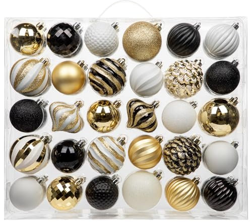 60er-Set Weihnachtskugeln Baumschmuck Christbaumkugeln Weihnachtsdeko Weihnachtsbaum Dekoration Set Weihnachtskugel für Weihnachtsbaum, Weihnachtshochzeitsfeier, Schwarz-Gold