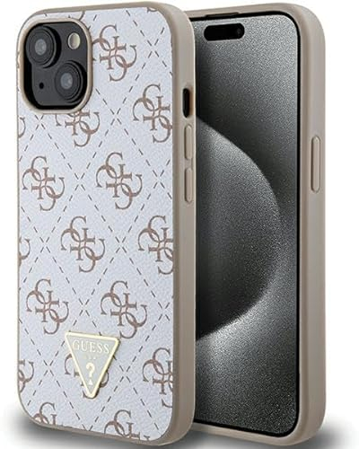 Guess GUHCP15SPG4GPH Hülle für iPhone 15/14 / 13 6.1 Weiß hardcase 4G Triangle Metal Logo