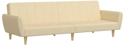 vidaXL Schlafsofa 2-Sitzer, Sofa mit Holzrahmen, Schlafcouch für Wohnzimmer Heimkino Büro, Couch Sofabett Tagesbett Gästebett, Creme Stoff