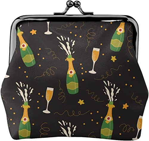 Porte-monnaie en cuir pour femme en forme de bouteille de champagne et de verres - Petite pochette à monnaie avec fermoir à boucle - Cadeau pour fille, Comme indiqué sur la photo, Taille unique,