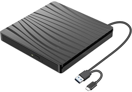 ZZOSRDR External CD DVD Drive, Type-C & USB 3.0 Portable Optical DVD Drive, CD DVD Player RW Writer Burner Reader for Laptop, Desktop, PC, Mac, IOS, Windows 11/10 / 8/7 / XP/Linux/Vista