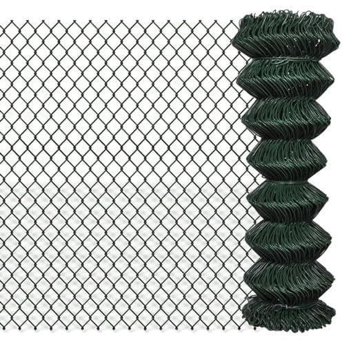 Lechnical Chain Link Fence Steel 1,25x15 m Green,Chain Link Fence,Garden Fencing,Chain Link Fencing,Garden Fencing Barrier-140345