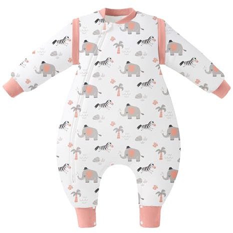 Unnivoll Schlafsack Baby Winter mit Füßen 2,5 Tog Baby Schlafsack mit Abnehmbare Ärmel Baumwolle Babyschlafsack Winterschlafsack Baby Warm und Weich 70 cm für Jungen Mädchen Rosa Elefant