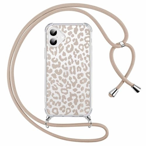 ZhuoFan Coque avec Cordon pour iPhone 16 Plus 6,7'' de Collier, Étui Transparent Aesthetic avec Motif Léopard en Silicone Souple Fond de Panier PC Dur, Housse avec Réglable Portable Lanyard Case
