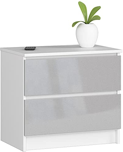 Home Collective Kommode in Metall Hochglanz mit 2 geräumigen Schubladen, 60 cm breit, 55 cm hoch Kommode Schlafzimmer Flur Wohnzimmer Organizer mit Schubladen Holz Highboard Sideboard Schrank