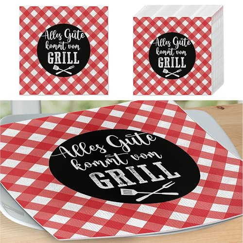 Servietten 'Alles Gute vom Grill' 80er Set | 33x33cm 3-lagig Papierserviette | Tischdeko Grillzubehör (1 x 80er Set Servietten Alles Gute vom Grill)