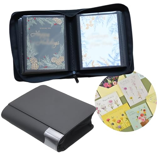 Magiarcana Grußkarten-Ordner, Grußkarten-Organizer, kompatible Aufbewahrung und Präsentation; 12,7 x 17,8 cm, Geburtstag, Hochzeit, Weihnachtskarte, Karteikarten, Postkarten, Einladung (schwarz,