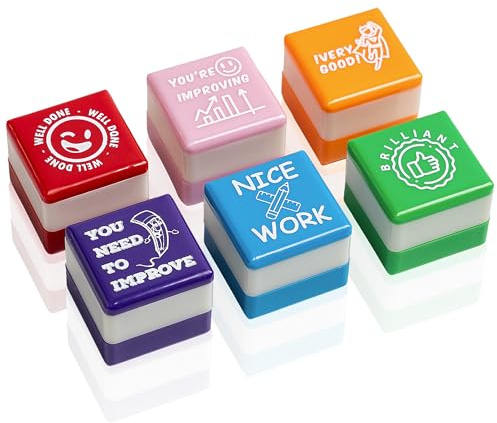 Set mit 6 Motivationsstempeln für Lehrer und Kinder, sicher und langlebig, 25x15 mm, für Stimulation und Spaß beim Lernen