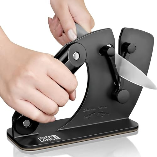 LEBENLANG Messerschärfer Profi 15-45 Grad - Bewegliche V-Klinge für Grob- & Feinschliff I Scheren & Messer schärfen I Messerschleifer Profi Knife Sharpener Profi-Messerschärfer Dick & Dünne Messer