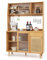 GOPLUS Aparador Alto de Cocina de Bambú, Armario Bar de Vino con Tirador, Puerta Corredera de Cristal y Ratán, Ganchos, Armario y Cajón, para Cocina Comedor, 120x35x175cm