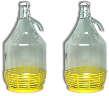 FERROELETTRA Damigiana Vetro 5 Litri - Bottiglione con Chiusura Meccanica Ermetica Con Guarnizione Dama per Olio - Contenitore Olio 5 Litri - Damigiane e Bottiglioni per Prodotti Alimentari (2 Pezzi)