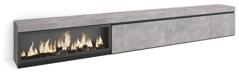 Skraut Home | Mueble TV | Televisión | Muebles de salón, almacenaje | 317x45x35 cm | Chimenea eléctrica XXL | Estilo Moderno | Cemento