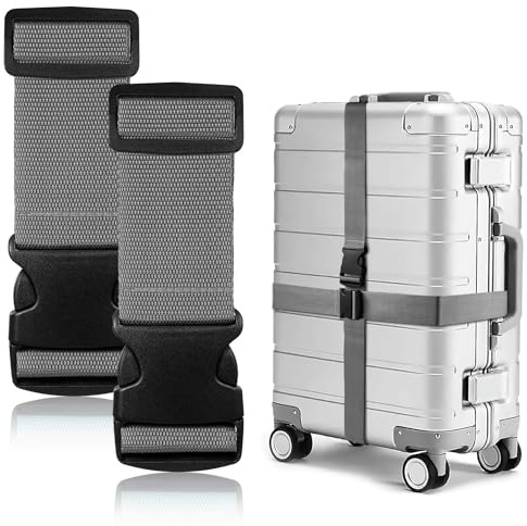 Tatxmalv 2 Stück Koffergurte, Einstellbare rutschfeste Kofferbänder, Koffer Zubehör für Schnell Erkennen Koffer (Grau)