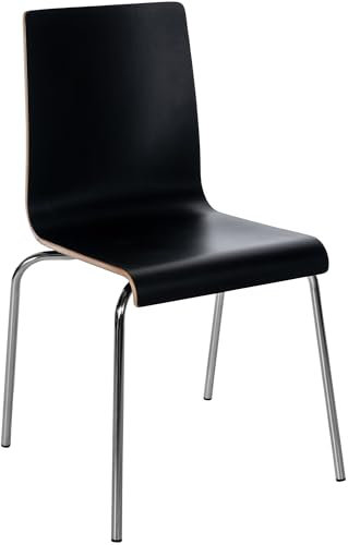 CLP Stuhl Gahanna I Stapelstuhl mit Rückenlehne I Bistrostuhl mit HPL-Sitzschale I Holzstuhl mit Bodenschonern, Farbe:schwarz