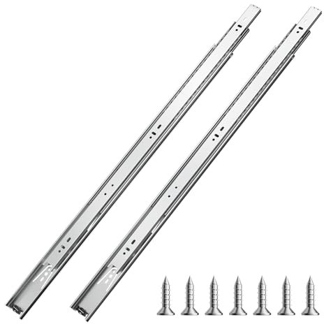 VEVOR Drawer Slides, 24 inch, 10 Pairs Full Extension Ball Bearing Cabinet Rails, 100 LB Load Capacity Heavy Duty Side Mount Dresser Drawer Slides, Drawer Track Runners for Kitchen DIY Replacement