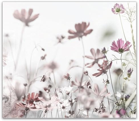 timalo Küchenbild aus Acrylglas modernes Wandbild Glasbild Deko Küche XXL Bild wie Glas | 60x52cm Wildblumen, Sommerwiese, Natur, romantische Blüten, Vintage Look, zarte Pastellfarben