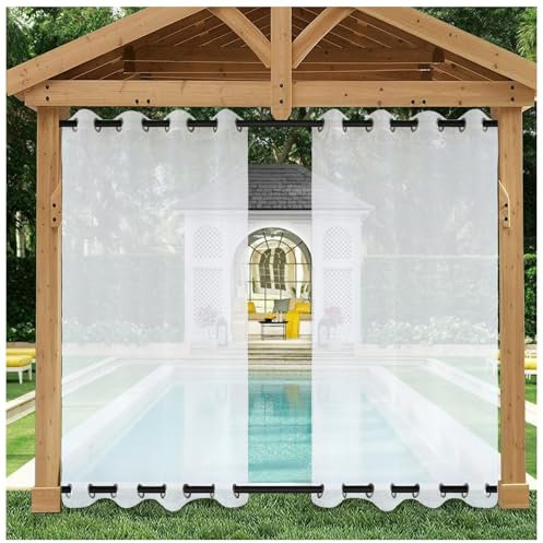 Mewkew Outdoor Vorhänge mit ösen Oben und unten Transparent 1 Stück H 244 x B 450 cm Wasserdicht Winddicht Outdoorvorhänge Wetterfest Terrasse Außenvorhang Pavillon Gardinen,Weiß