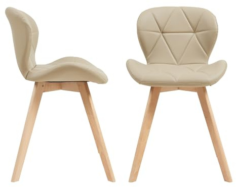 [en.casa] Esszimmerstuhl Älmhult 2-er Set 78x47x52 cm Kunstleder Buche Stühle Wohnzimmerstuhl Küchenstuhl Beige