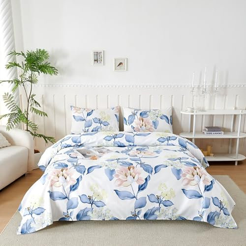 Homebliss Bettwäsche für französisches Bett 180 aus Mikrofaser, Bettwäsche-Set 4-teiliges Drucken und 2 Kissenbezug 50x80, Spannbettlaken 180x190/200 cm, Doppelbett 240x250 cm, Blumenlied-Orchidee