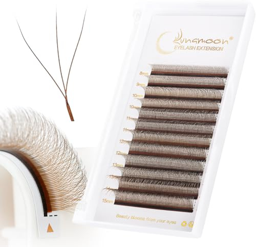 Lunamoon 3D Extension Cils Bruns W Cils Préfait Bouquet(3D-0.07-D-Mix8-15) | WW Cils Bruns,Volume Russe,Premade Fans Lash Extension,Naturel Wispy Léger Soie en Faux Cils,Cluster Lashes,Gagner du Temps