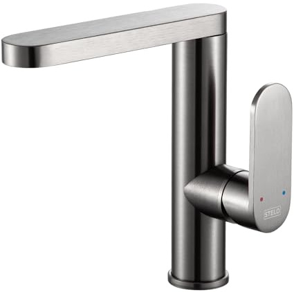 INEX EUROPA Waschtischarmatur in Schwarz-Titan-Grau, 10 Jahre Garantie, rechtwinkliges Design, Edelstahl, wassersparend, einfache Installation