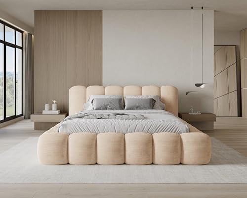 Chilly. Möbel Design Bett Stone - Polsterbett mit Bettkasten, Lattenrost und Kopfteil - 200x200 cm - Holzrahmen - Cord Rosa
