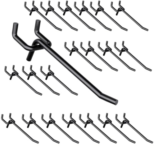20 Pcs Crochet Panneau Perforé, Panneau Perforé Mural, Ø: 4mm, L: 10cm | Crochets Panneau Perforé Pour Organiser Outils sur Pegboard, Panneau Perforé Mural, Porte Outils Mural, Laque Noire