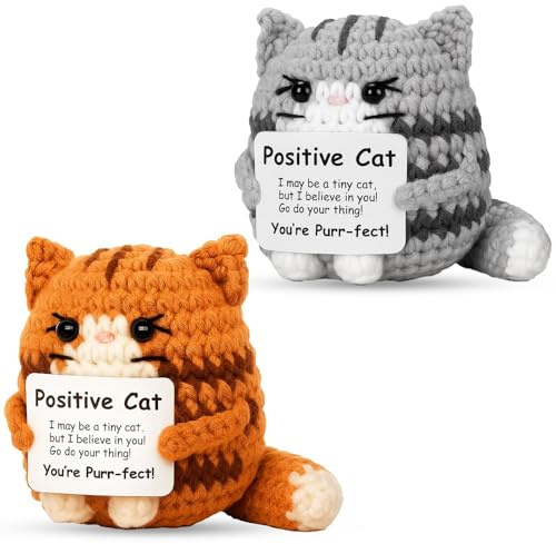 JazRvr Positive Kartoffel, Emotional Support Katze, Voodoo Puppe, 2 Stück Gestrickte Katzen Für Trost Und Motivation, Kleine Geschenkidee Mit 7 cm Größe Aus PP Baumwolle