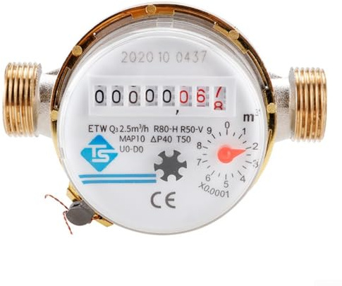 Smart Wasserzähler für Kaltwasser, mechanischer Drehdurchflussmesser mit Digitalanzeige DN15 1/5.1 cm x 3/10.2 cm, ABS + Kupfer, Qn 2,5 m³/h, horizontale Installation (DN15)
