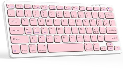TQQ Tastiera Bluetooth Ricaricabile per iPad, Air, Pro, Mini, Samsung Tablet, Android e Windows, Tastiera Wireless, Rosa