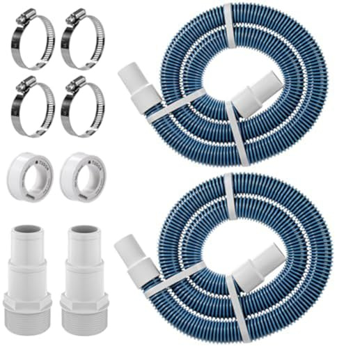 Kit de tuyau de pompe de filtre de piscine de 3,8 cm et 1,5 m pour piscine hors sol – EVA résistant aux UV, anti-fuite, avec adaptateurs, pinces et ruban PTFE