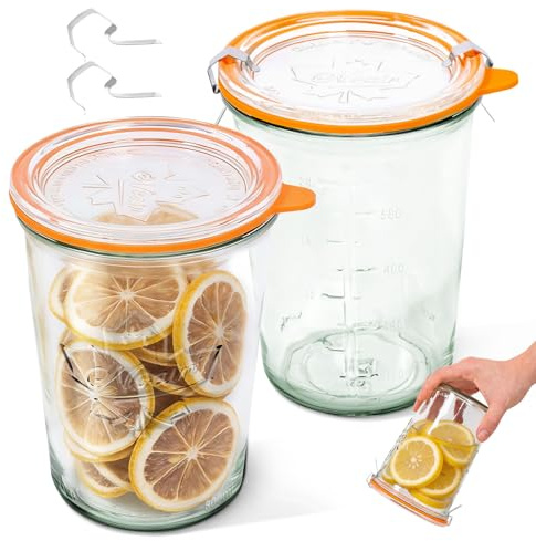 YJQXMYU 2Pcs Glass Jar 800ML Sourdough Starter Jar with Glass Lid Seal and Clamps, Wide Mouth Storage Jars, Leak Proof Airtight Canning Jars for Pickle Jam Making Dry Food Storage