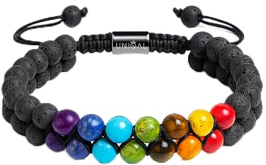UNIQAL | Damen Perlen Armband 2-reihig 6mm Perlen | Naturstein Edelstein Armband Tigerauge Lapislazuli Hämatit Onyx Lava | Verstellbar | Geschenk Schmuck